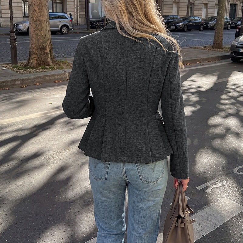 Damen Doppelreihiger taillierter Blazer mit Schößchen Shop Nory