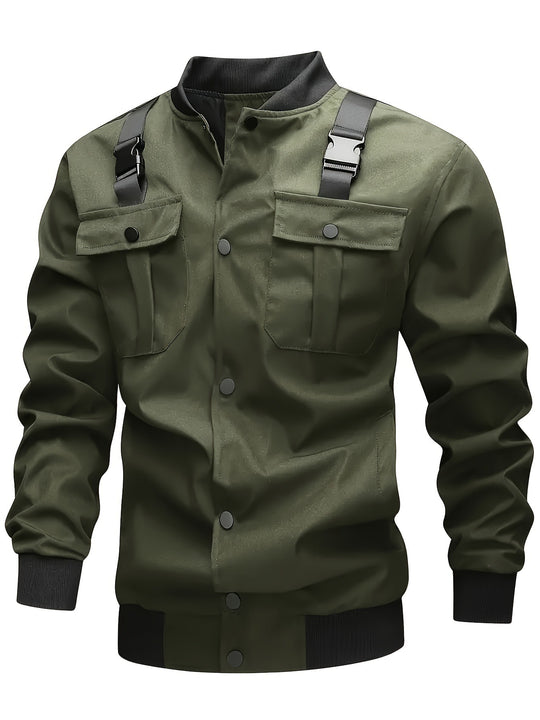 Herren Utility-Bomberjacke mit Brustklappentaschen, Schultergurten und Rippbündchen Shop Nory