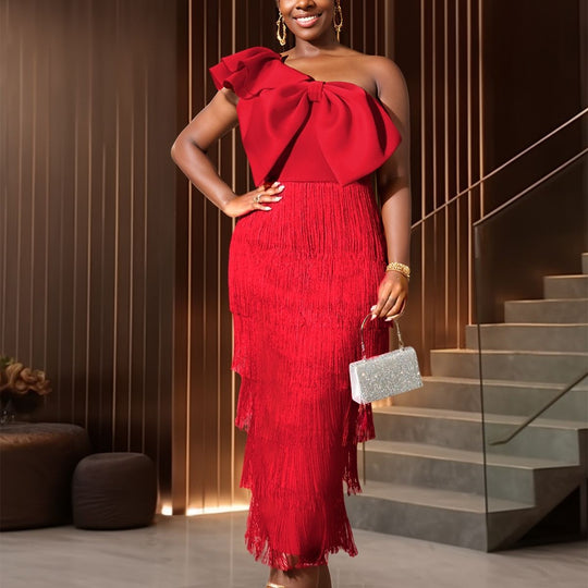 Damen Cocktailkleid mit voluminösem Rüschendesign und Fransen