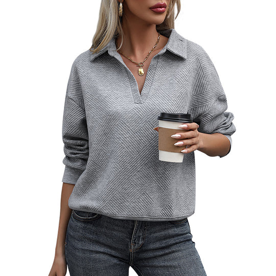 Damen Strukturierter Feinstrick-Pullover mit Polokragen und tiefem V-Ausschnitt Shop Nory