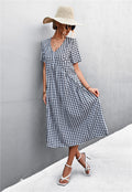 Damen V-Ausschnitt Midikleid mit kariertem Design und ausgestelltem Rock