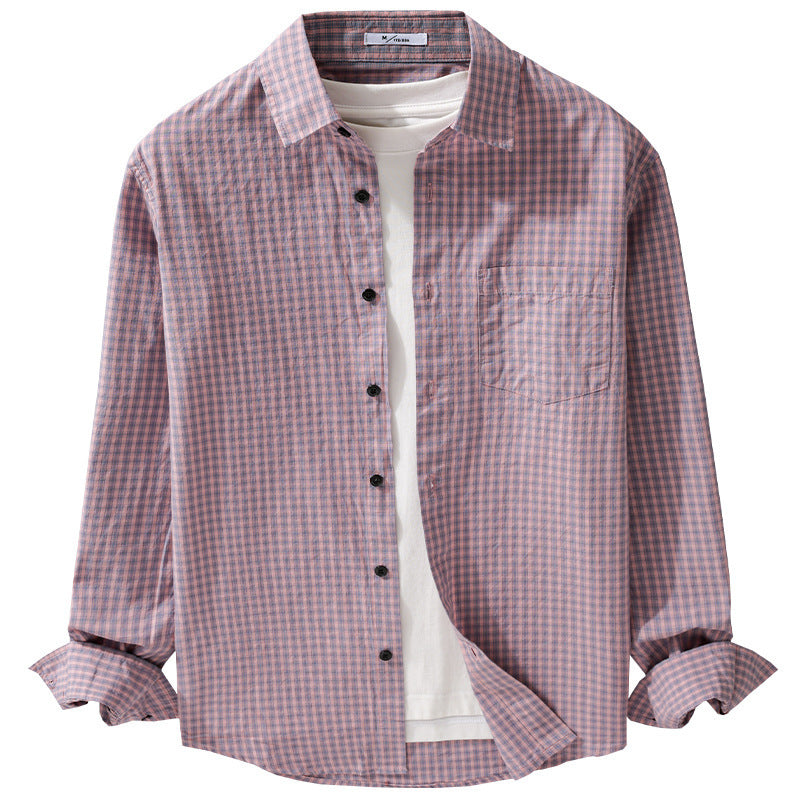 Herren Micro-Karo Baumwollhemd im Casual-Layering-Stil mit Brusttasche Shop Nory