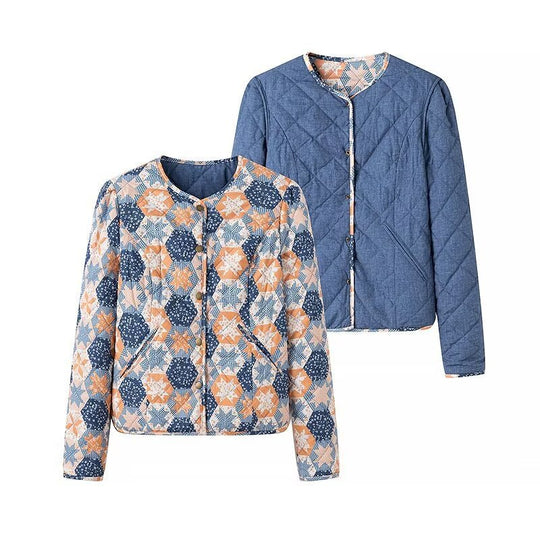 Damen Leichte Steppjacke mit Patchwork‑Blumenmuster und kurzem Schnitt Shop Nory