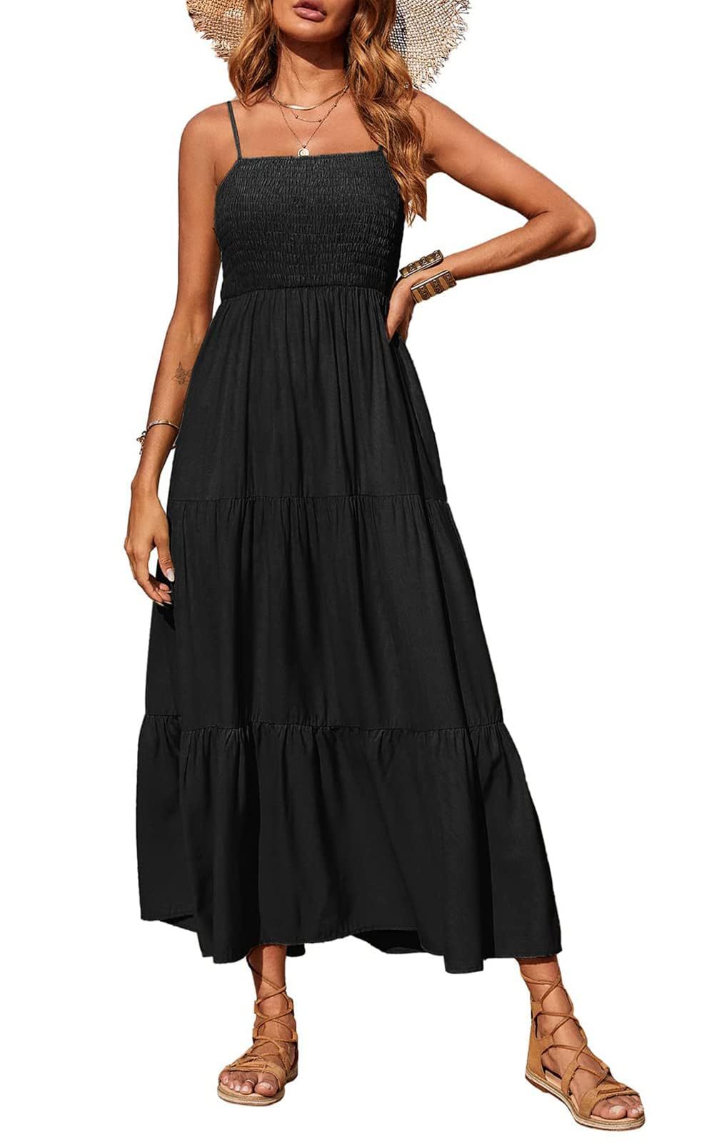 Damen Maxikleid mit verstellbaren Trägern und Rüschen