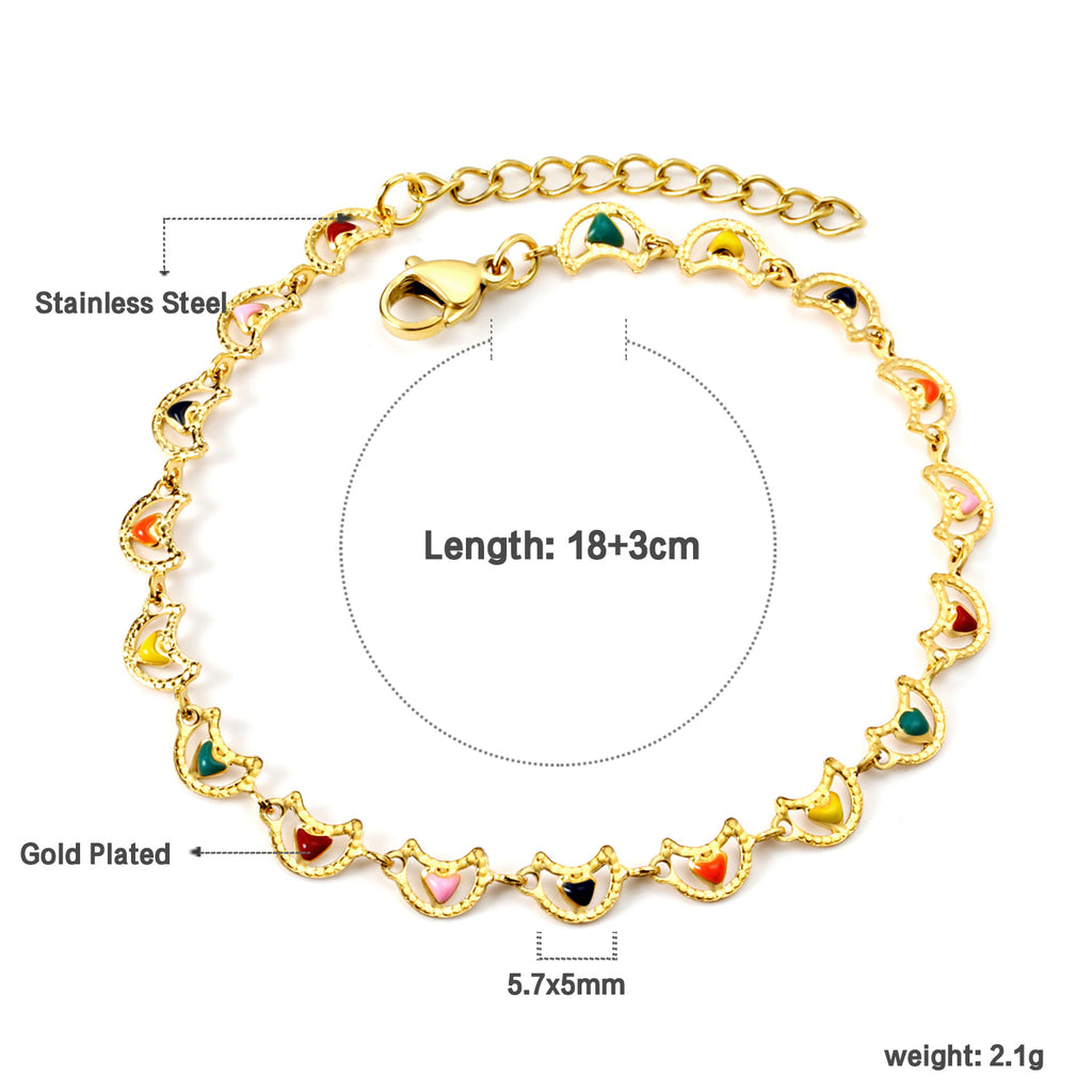 Damen Armband aus Edelstahl mit bunten Herz-Elementen und feiner Goldbeschichtung Shop Nory
