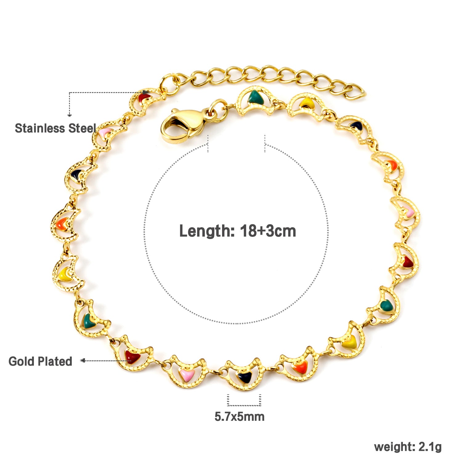 Damen Armband aus Edelstahl mit bunten Herz-Elementen und feiner Goldbeschichtung Shop Nory