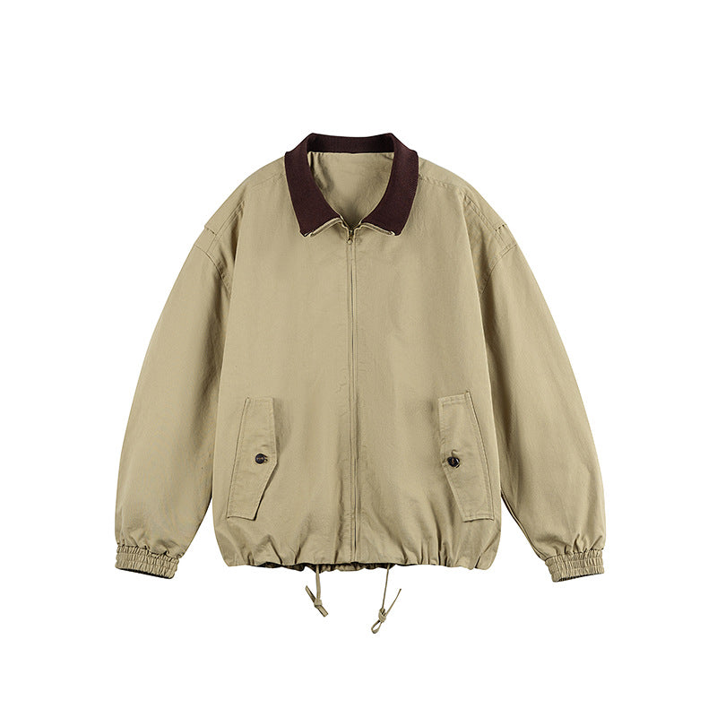 Herren Kastige Zip-Übergangsjacke aus robustem Canvas mit kontrastiertem Strickkragen, Tunnelzug und Pattentaschen Shop Nory