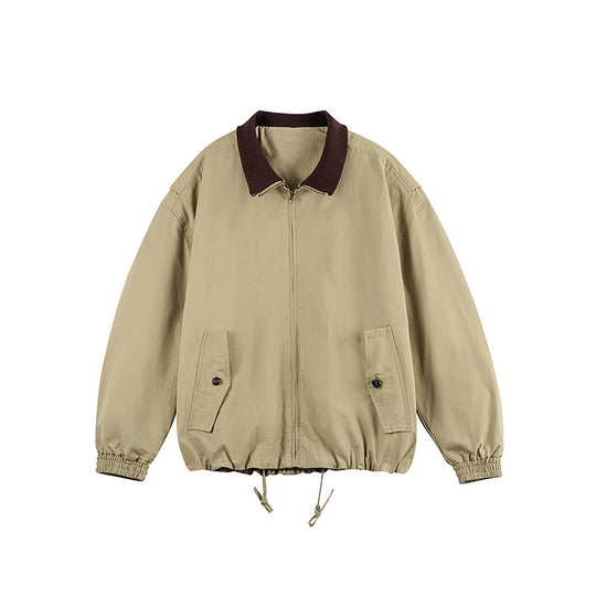 Herren Kastige Zip-Übergangsjacke aus robustem Canvas mit kontrastiertem Strickkragen, Tunnelzug und Pattentaschen Shop Nory