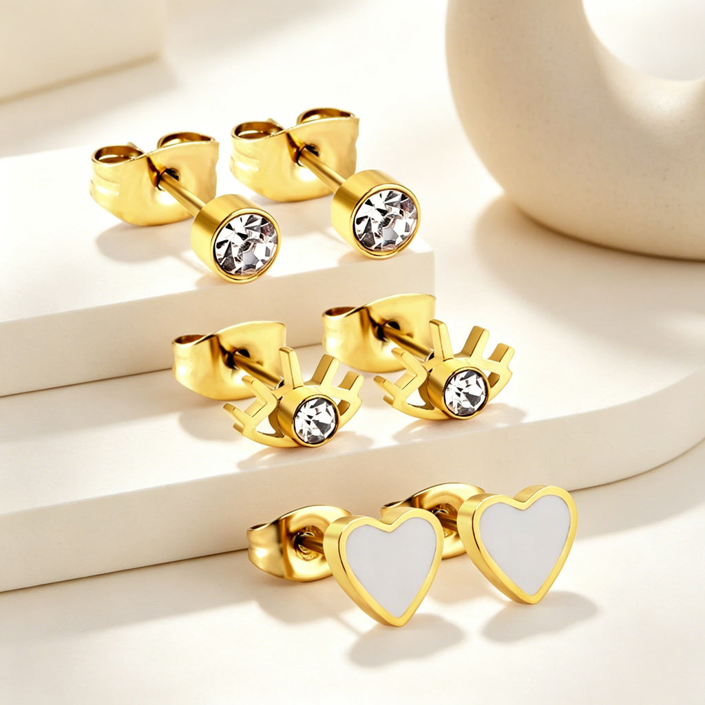 Damen Ohrstecker im Herzen-Design mit buntem Emaille Shop Nory