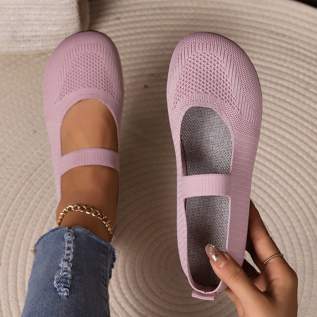Damen elastische Ballerinas mit komfortablem Fußbett