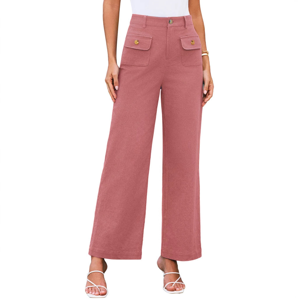 Hochtaillierte Damen-Trousers mit weitem Bein und Knopfklappen-Pattentaschen Shop Nory