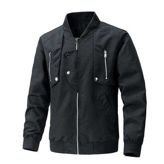 Herren urbane Bomberjacke mit Stehkragen, vertikalen Brustreißverschlüssen und geripptem Saum Shop Nory