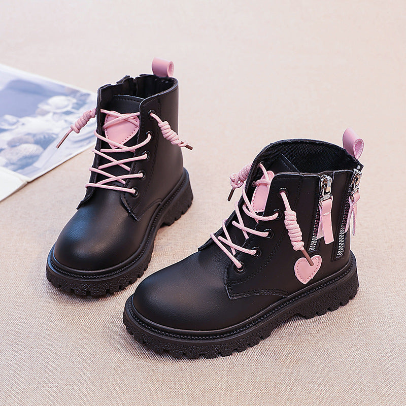 Damen Modische Stiefeletten mit herausnehmbaren Schnürsenkeln und seitlichem Reißverschluss