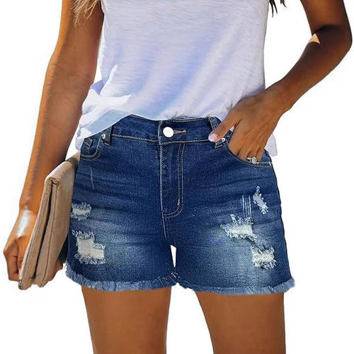 Damen Destroyed Denim-Shorts mit fransigen Säumen und lässigem Schnitt