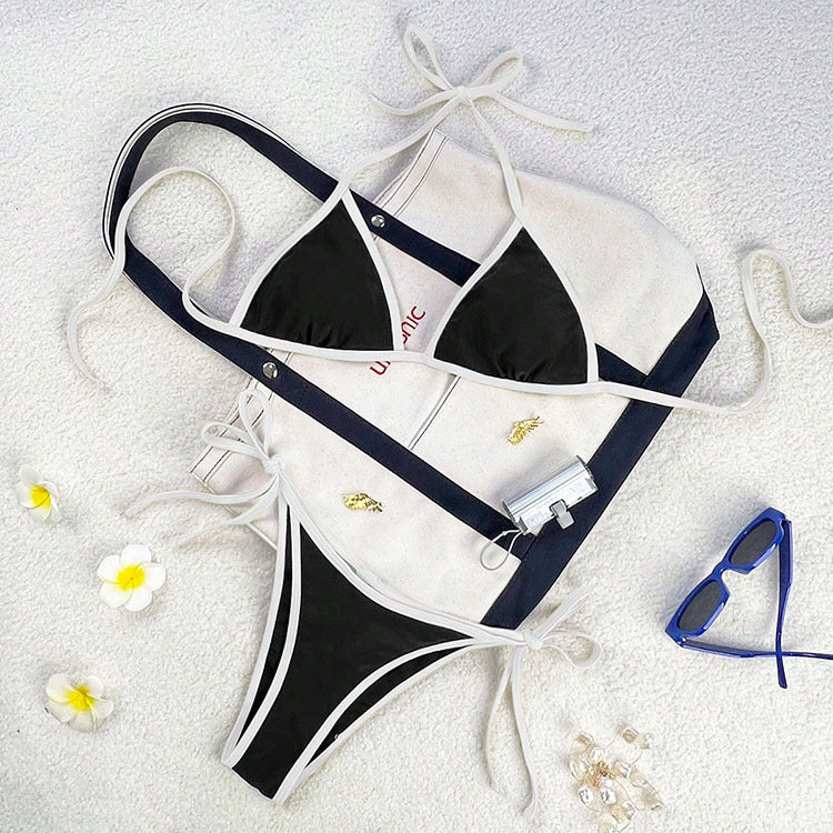 Damen Triangel-Bikini mit kontrastierenden Trägern