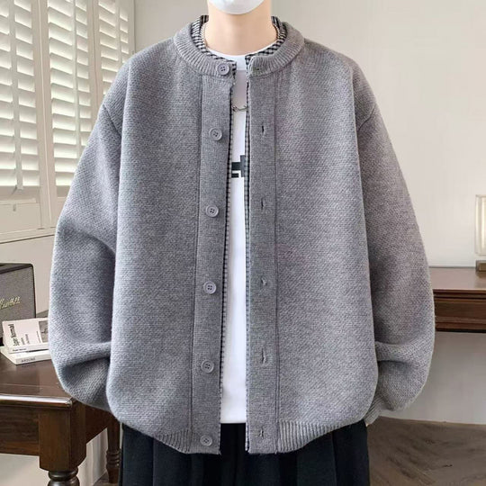 Herren Oversized Strickjacke im Bomberstil mit Rundhals und Knopfleiste Shop Nory