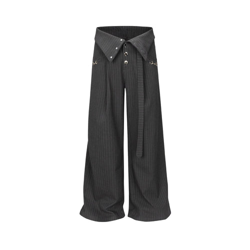Damen Weite Bundfaltenhose mit Hemdkragen-Bund und Zierknöpfen Shop Nory