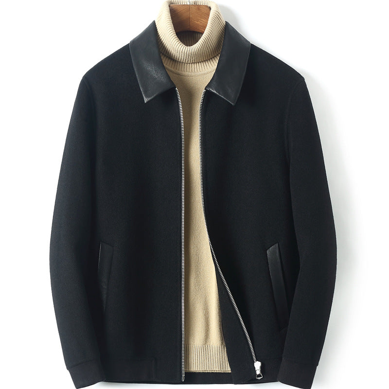 Herren Reißverschluss-Wollmix-Jacke mit Lederkragen und schlanker Silhouette Shop Nory