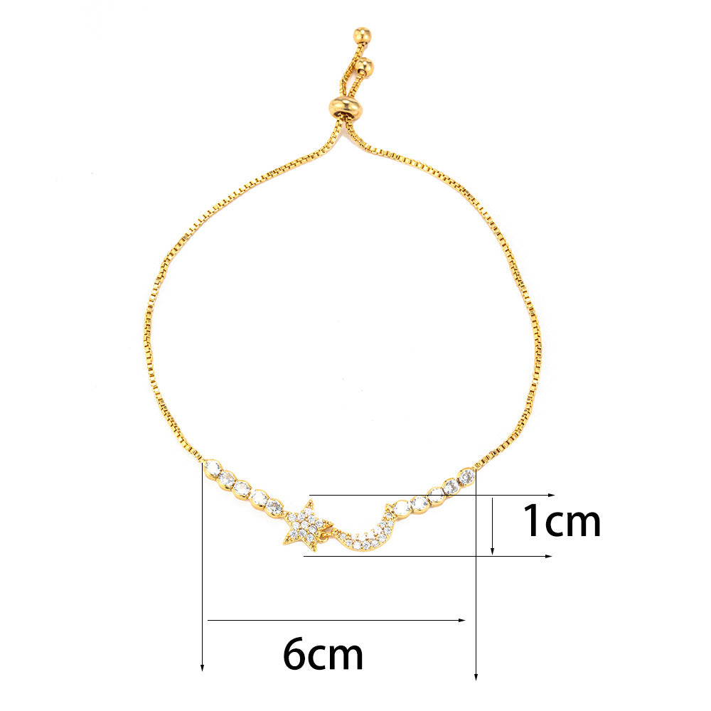 Verstellbares Armband mit Mond‑und‑Stern Anhänger und Zirkonia