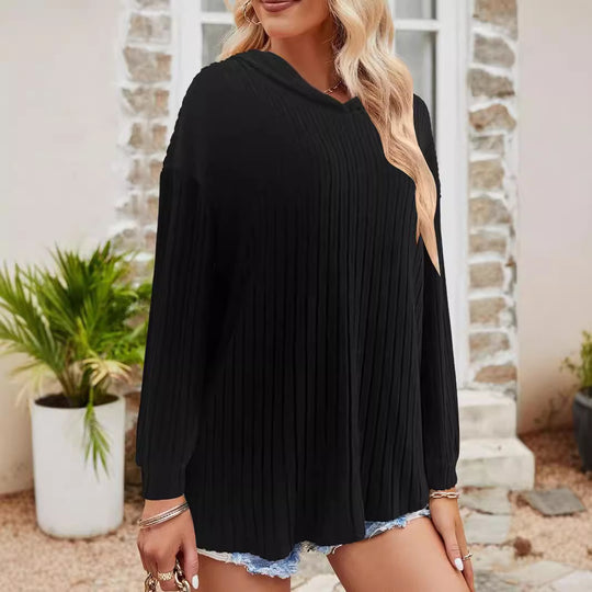 Damen Gerippter Hoodie-Pullover mit Kapuze und legerer Cropped-Silhouette Shop Nory