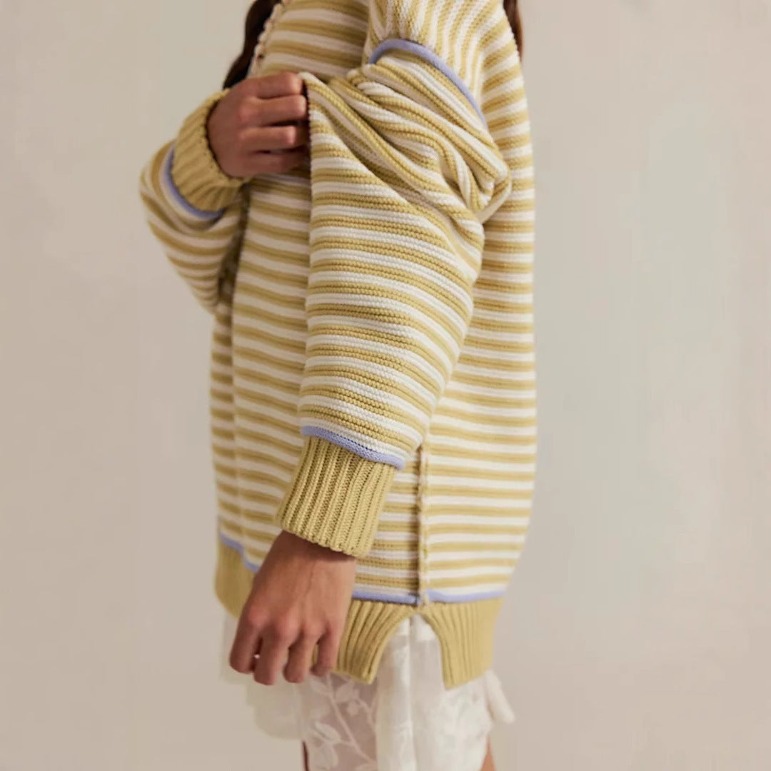 Damen Oversize Ringelstrickpullover mit weitem Schnitt, Bündchen & kontrastierenden Paspeln Shop Nory