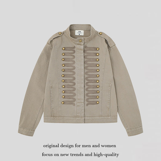 Damen militärisch inspirierte Übergangsjacke mit Kordelverzierung und Epauletten Shop Nory