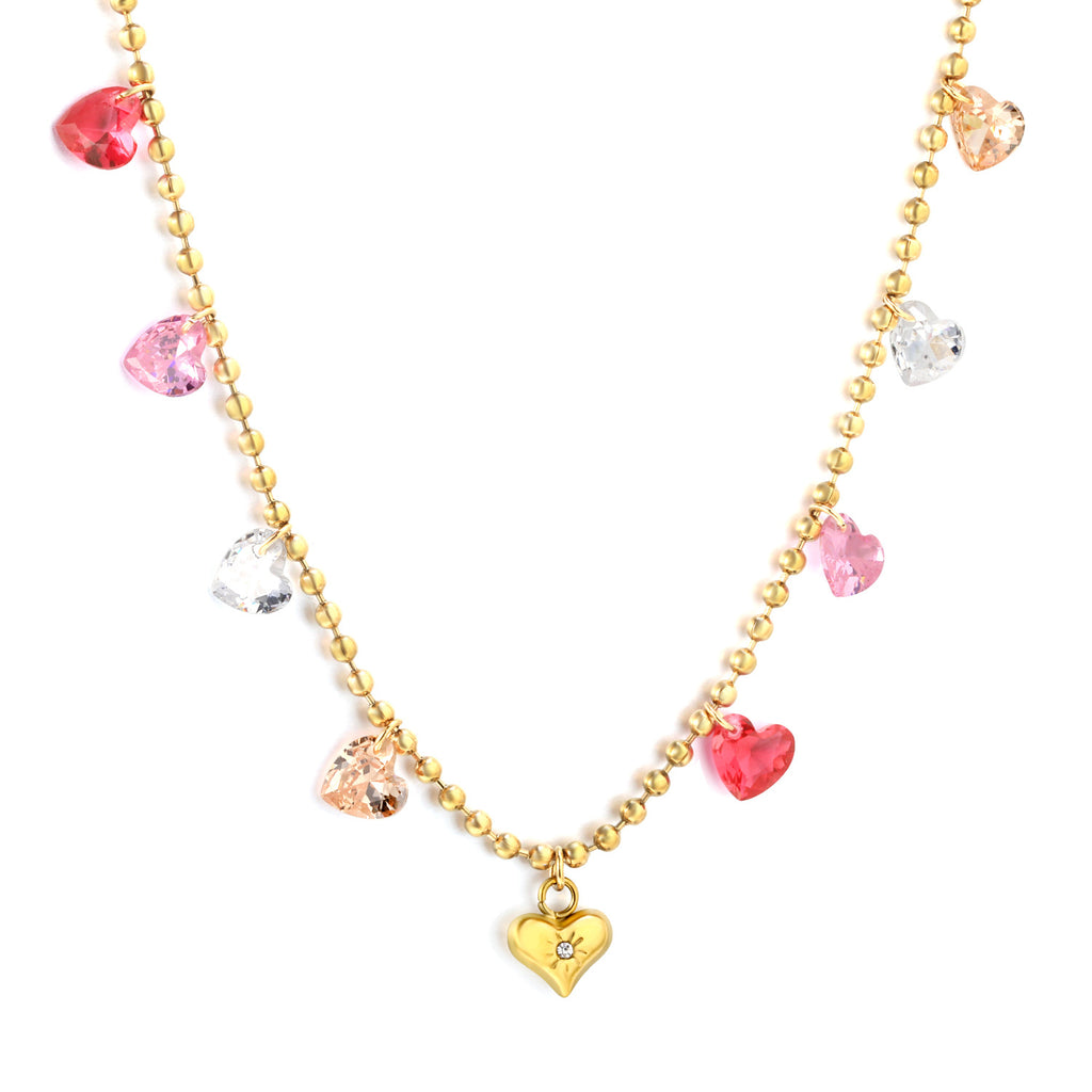 Damen Halskette mit zarten herzförmigen Anhängern und funkelnden Kristallen Shop Nory