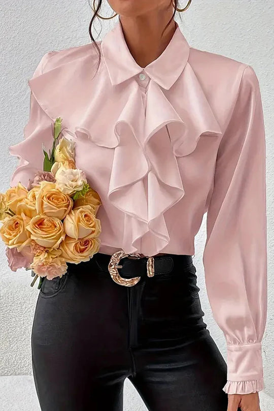 Damen Elegante Rüschenbluse mit Volants, Hemdkragen und Manschetten Shop Nory