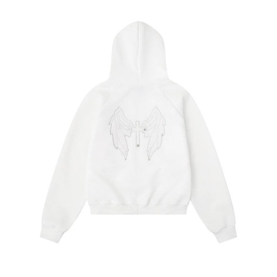 Damen Kapuzen-Sweatjacke mit Schnürungen, Metallösen und durchgehendem Reißverschluss Shop Nory