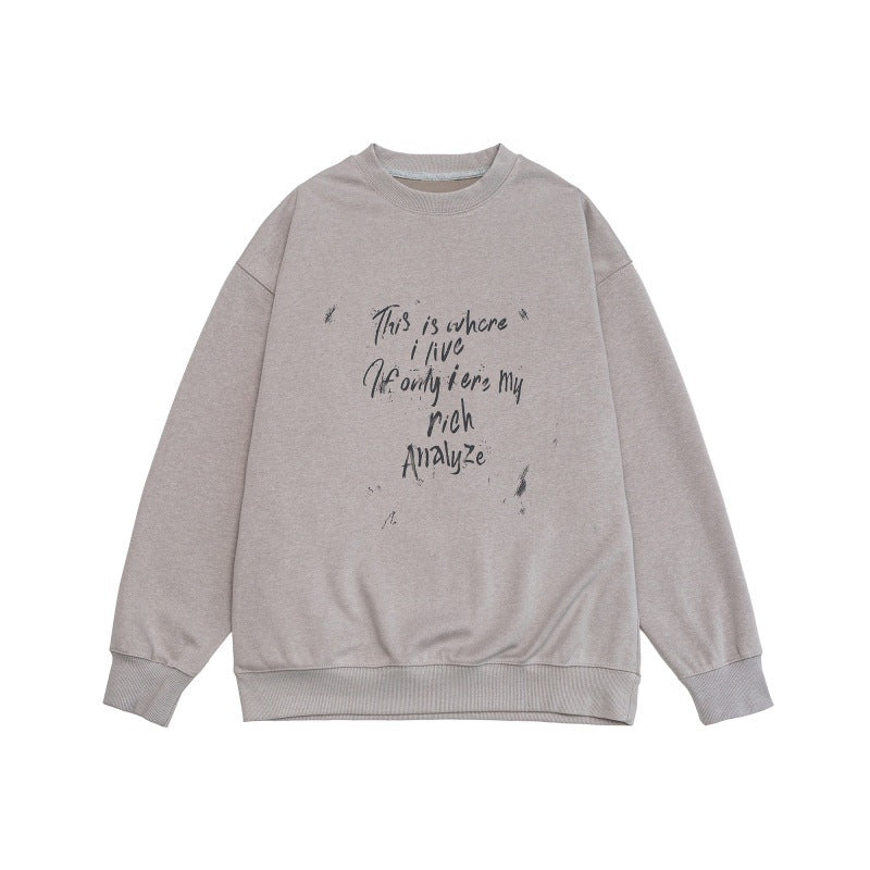 Unisex Lockeres Oversize-Sweatshirt mit verwaschenem Script‑Print, gerippten Bündchen und Relaxed‑Fit Shop Nory