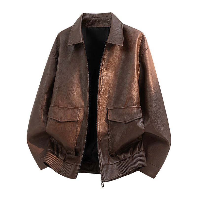 Herren Elegante Kunstleder-Bomberjacke Shop Nory