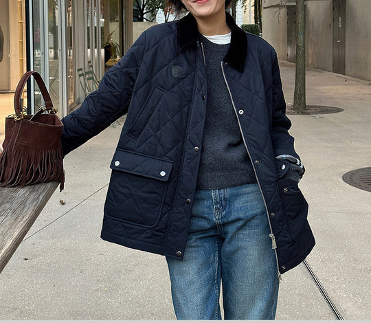 Damen Modische Steppjacke mit hochgeschlossenem Kragen und großen Taschen Shop Nory