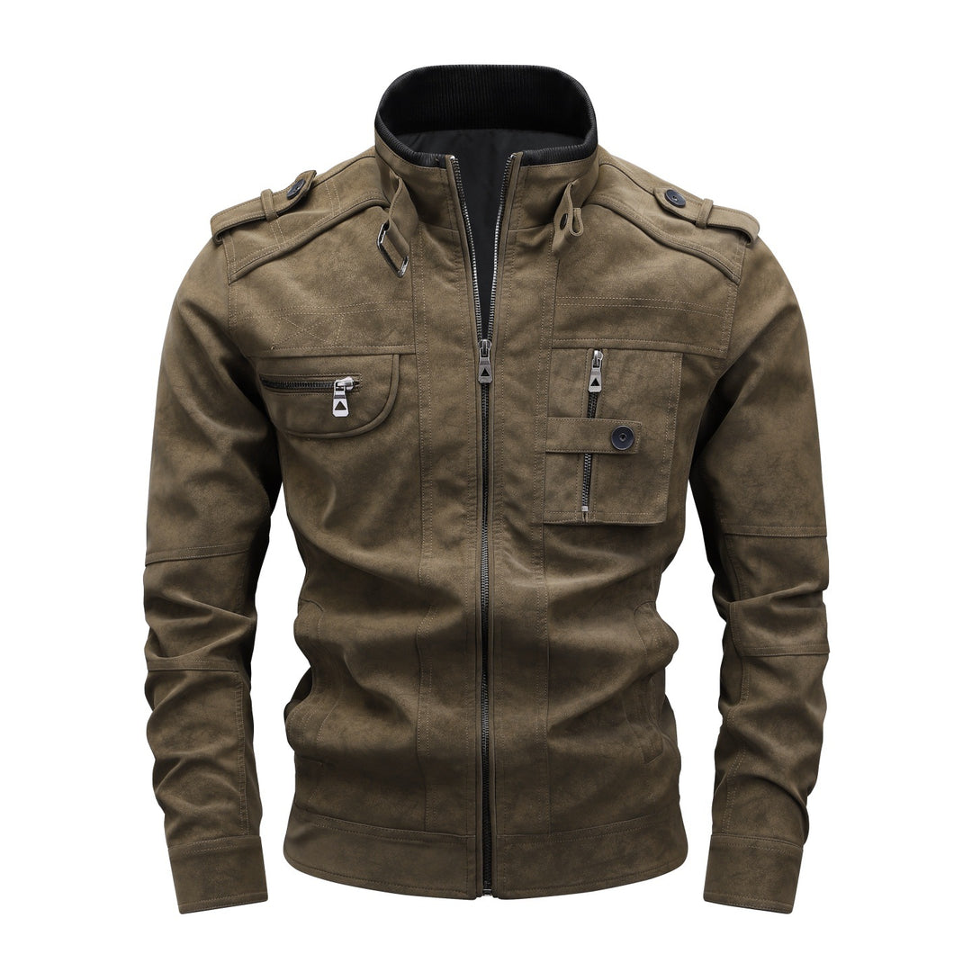 Herren Utility-Fliegerjacke in Wildlederoptik mit Stehkragen, Epauletten und Mehrfach-Taschen Shop Nory