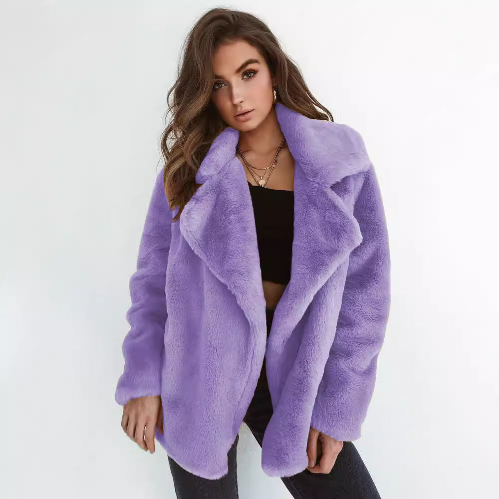 Damen Kuscheliger Oversized Kunstpelz-Mantel mit großem Reverskragen Shop Nory