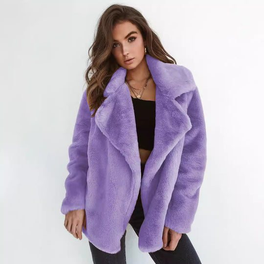 Damen Kuscheliger Oversized Kunstpelz-Mantel mit großem Reverskragen Shop Nory
