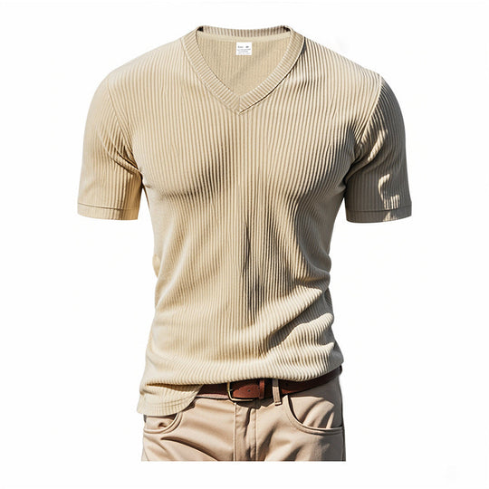 Herren modernes V-Ausschnitt T-Shirt mit strukturierter Oberfläche