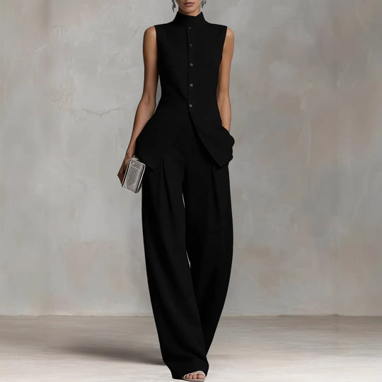 Damen Eleganter suit mit hochgeschlossenem Kragen und weitem Bein