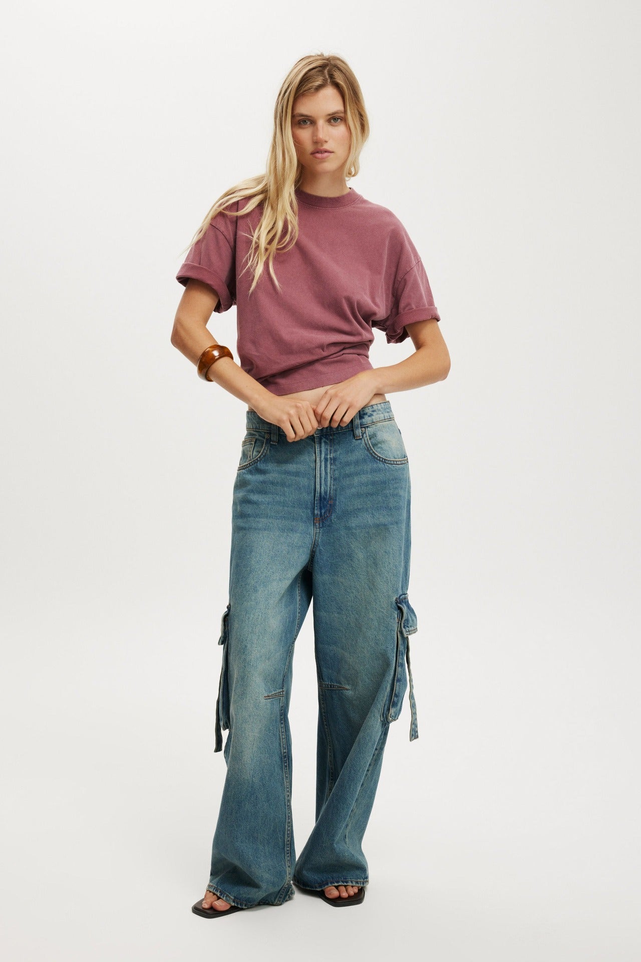 Damen lässige Cargo-Jeans im weiten Schnitt mit praktischen Taschen