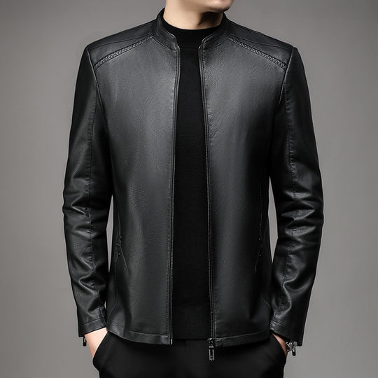 Herren Schlanke Lederjacke im Rider-Look mit Stehkragen und Zwei-Wege-Reißverschluss Shop Nory