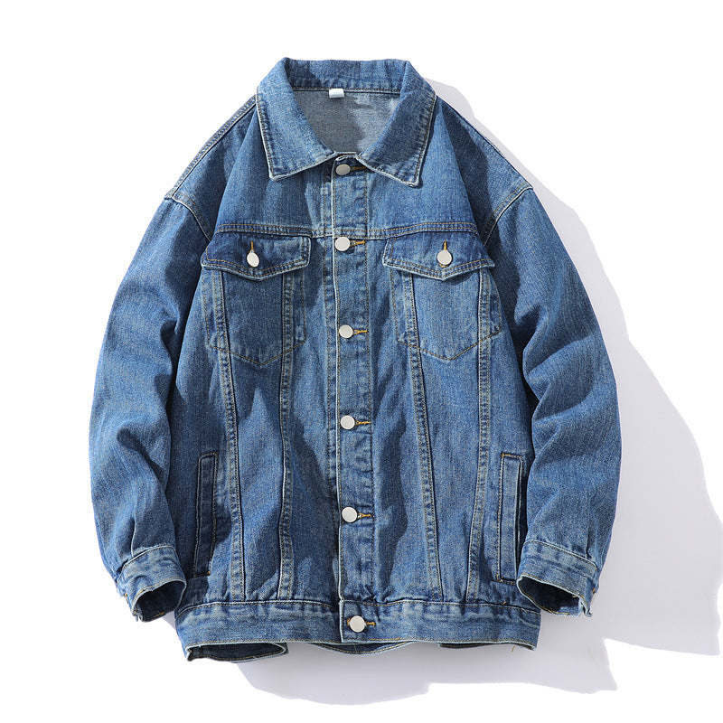 Unisex Oversize-Jeansjacke aus robustem Denim mit Druckknopfleiste Shop Nory