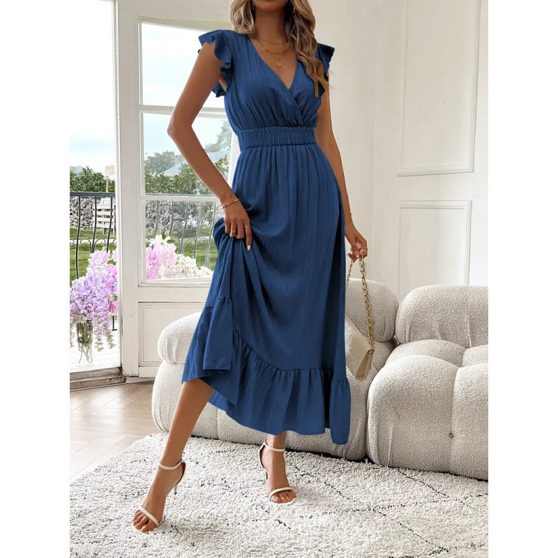 Damen Maxikleid mit voluminösen Rüschenärmel und elegantem Bund