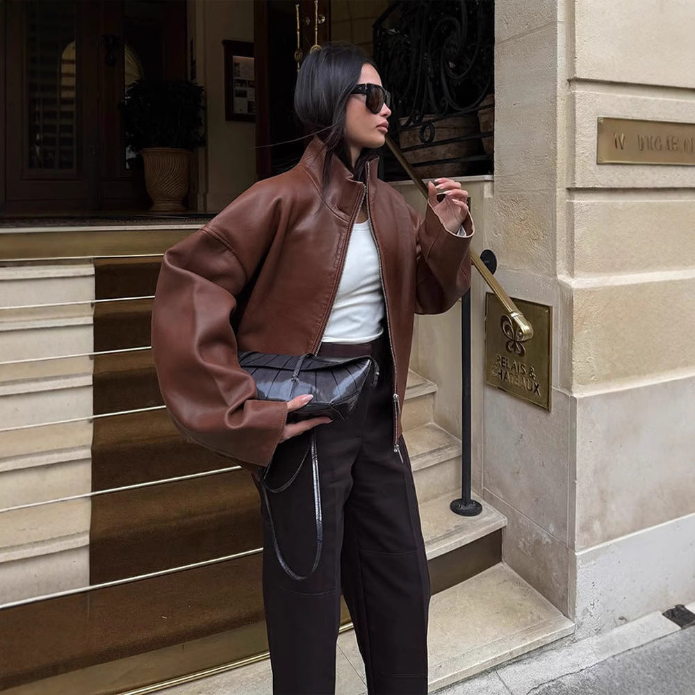 Damen Oversized Lederblouson mit soften Teddy-Innenfutter und Verdeckt-Reißverschluss Shop Nory