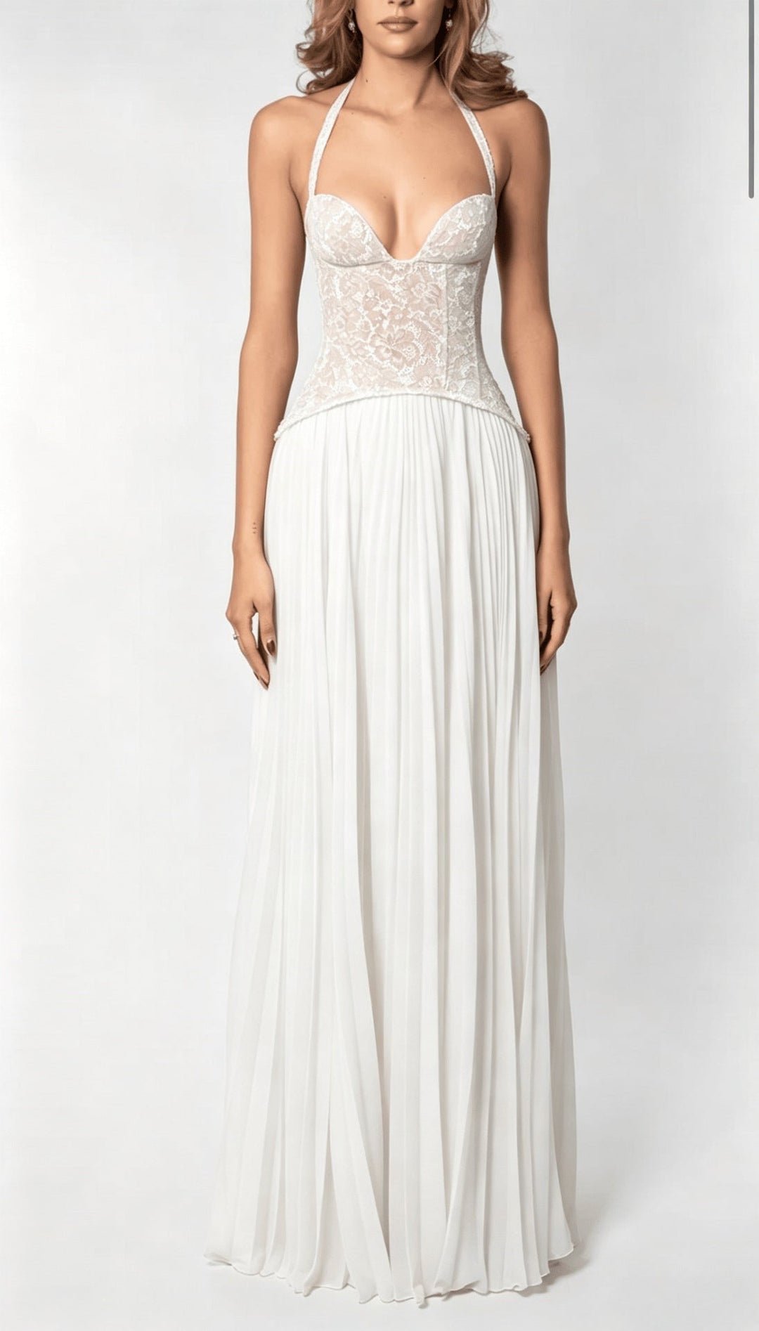 Damen nan elegantes Abendkleid mit Spitzenkorsett und plissiertem Maxirock