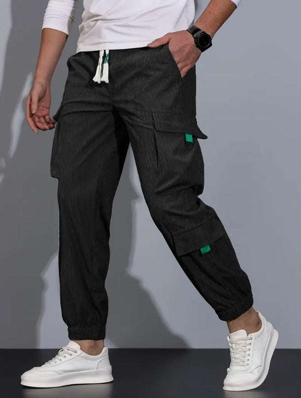 Herren Cord-Cargo-Jogginghose mit Tunnelzug und multifunktionalen Klapp- & Reißverschlusstaschen Shop Nory