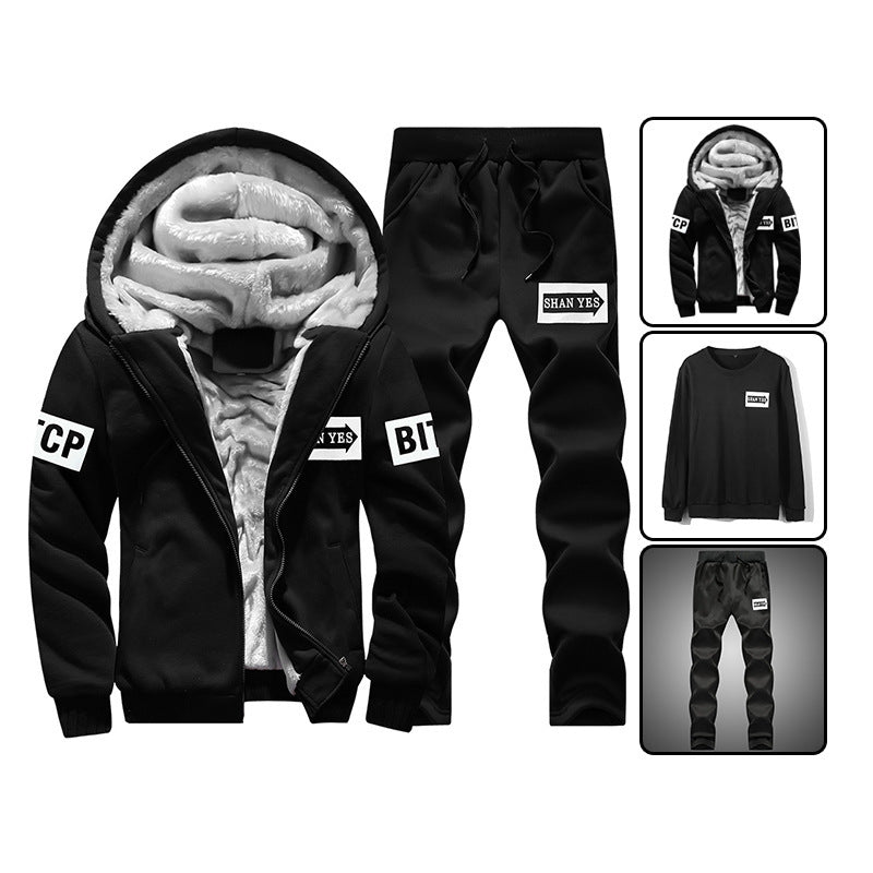 Herren warmes zweiteiliges Trainingsset mit Teddyfutter, Kapuzenjacke und Kordel-Jogginghose Shop Nory