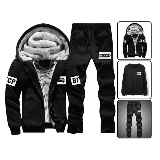 Herren warmes zweiteiliges Trainingsset mit Teddyfutter, Kapuzenjacke und Kordel-Jogginghose Shop Nory