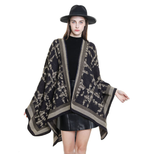 Damen Wollmix-Umhang mit jacquardgewebtem Aquarelldruck und offener Kimono-Silhouette Shop Nory