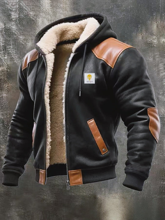 Herren nan gefütterte Bomberjacke mit Kapuze, Teddyfutter und Kontrastbesätzen Shop Nory