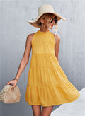 Damen Sommerliches Halterkleid mit Rüschen und schwingendem Rock Shopnory
