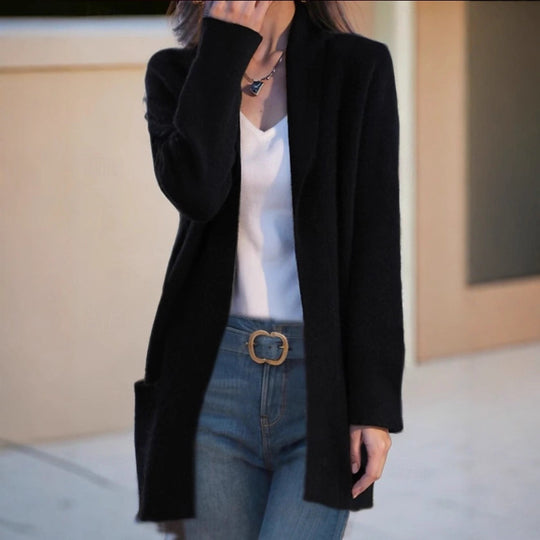 Damen Offener Longcardigan aus Soft‑Strick mit aufgesetzten Taschen Shop Nory